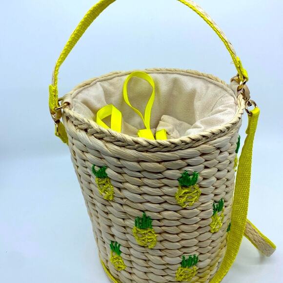 Rachel Ashwell Purse Straw Rattan Jute Pineapples Bucket Crossbody Shoulder Boho - Picture 3 of 9
